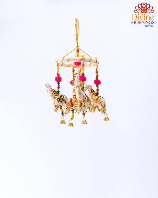 Rajasthani Ring Jhoomar with White Jute Elephants Door Hangings